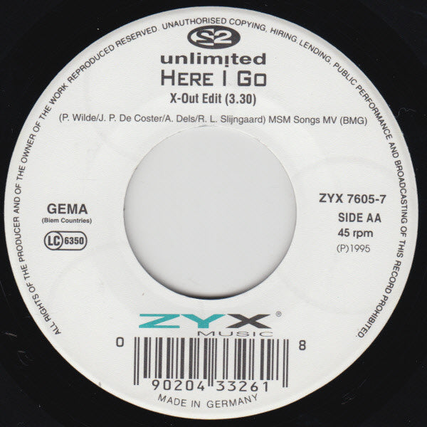 2 Unlimited : Here I Go (7", Single)