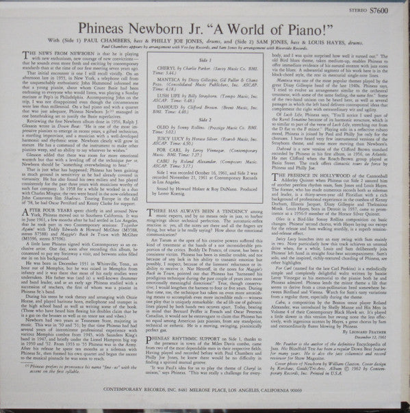 Phineas Newborn Jr. : A World Of Piano ! (LP, Album, RP)
