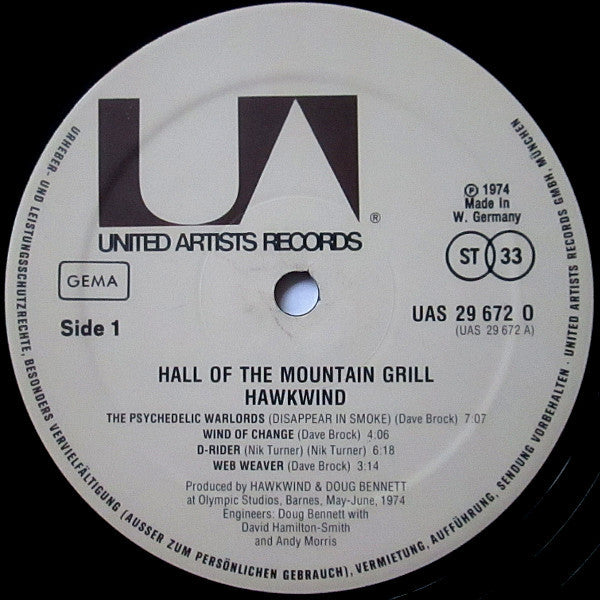 Hawkwind : Hall Of The Mountain Grill (LP, Album)
