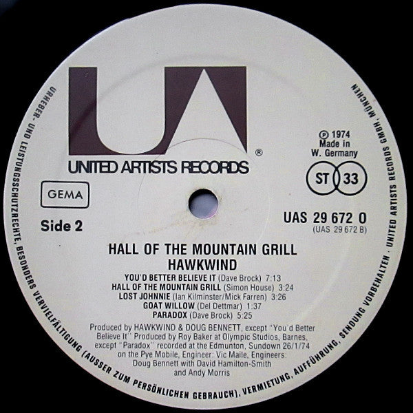 Hawkwind : Hall Of The Mountain Grill (LP, Album)