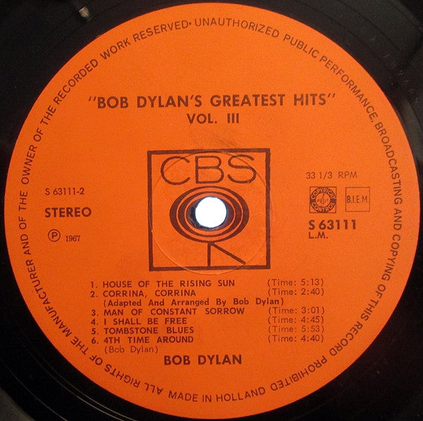 Bob Dylan : Bob Dylan's Greatest Hits Vol.III (LP, Comp)