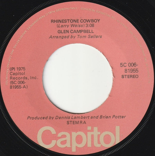 Glen Campbell : Rhinestone Cowboy (7", Single, Tex)