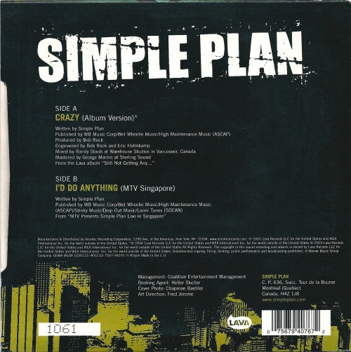 Simple Plan : Crazy (7", Ltd, Num, Gre)