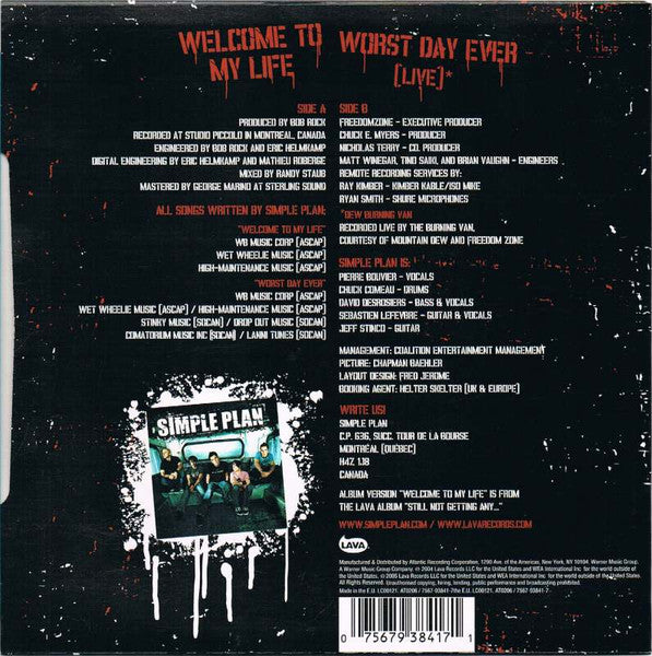 Simple Plan : Welcome To My Life (7", Single)