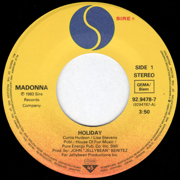 Madonna : Holiday (7", Single)