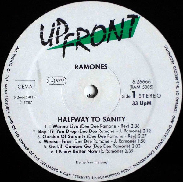 Ramones : Halfway To Sanity (LP, Album)