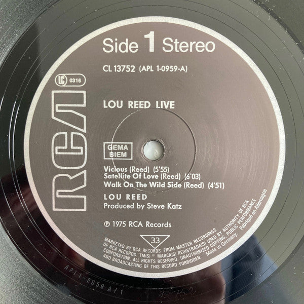 Lou Reed : Lou Reed Live (LP, Album, RE, 4 L)