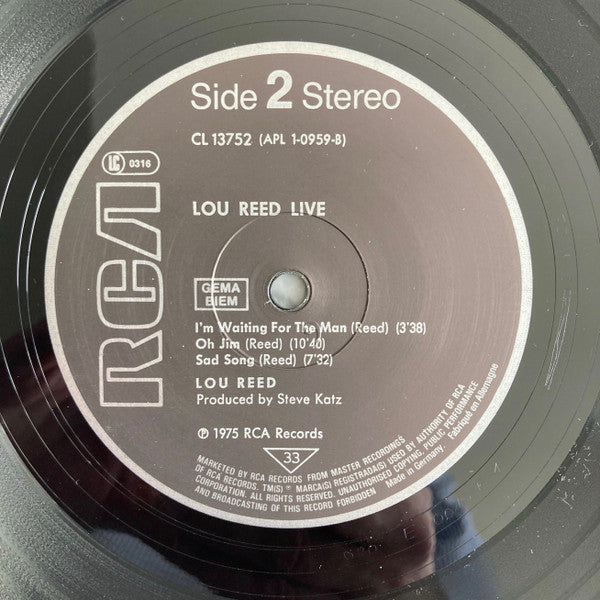 Lou Reed : Lou Reed Live (LP, Album, RE, 4 L)