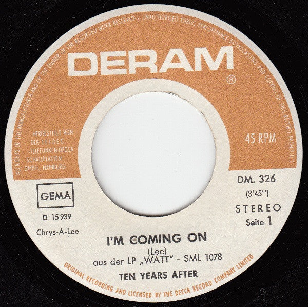 Ten Years After : I'm Coming On (7", Single)
