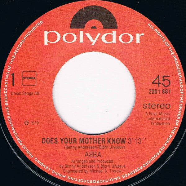 ABBA : Does Your Mother Know / Kisses Of Fire (7", Single)