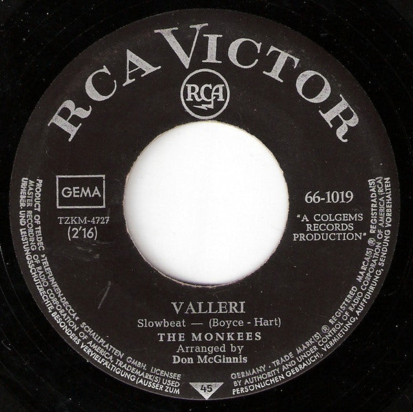 The Monkees : Valleri (7", Single, Mono)