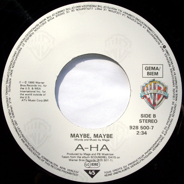 a-ha : Cry Wolf (7", Single)