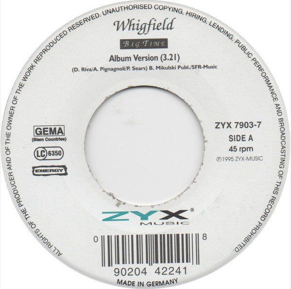 Whigfield : Big Time (7", Single)