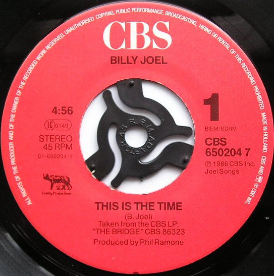 Billy Joel : This Is The Time (7", Single)