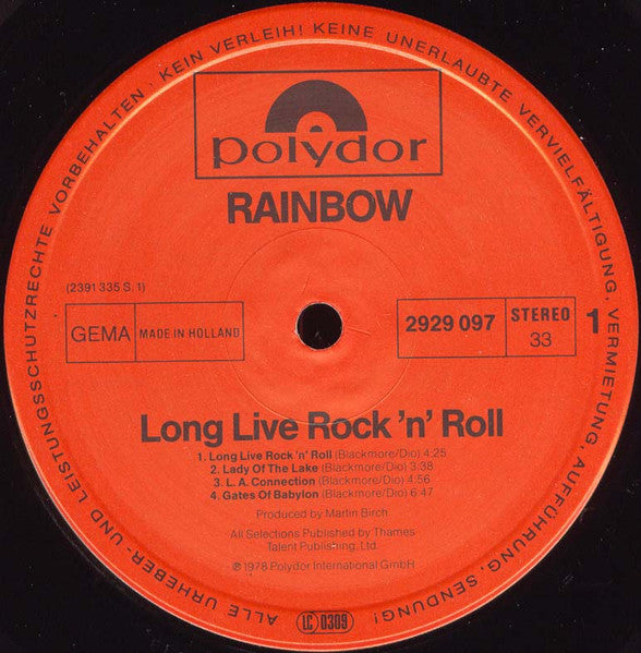 Rainbow : Long Live Rock 'N' Roll (LP, Album, RE)