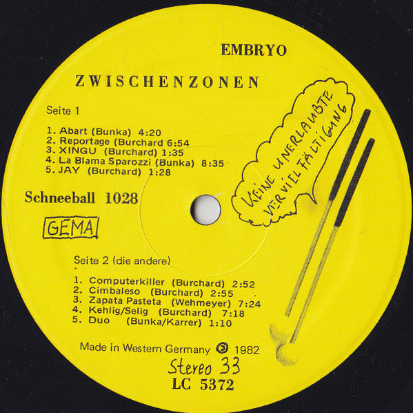 Embryo (3) : La Blama Sparozzi - Zwischenzonen (2xLP, Album)