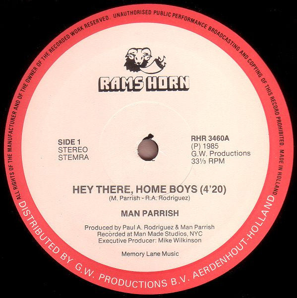 Man Parrish : Hey There, Home Boys (12", Maxi)
