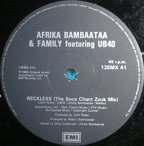 Afrika Bambaataa And Family* Featuring UB40 : Reckless (The Soka Chant Zouk Mix) (12", Single)