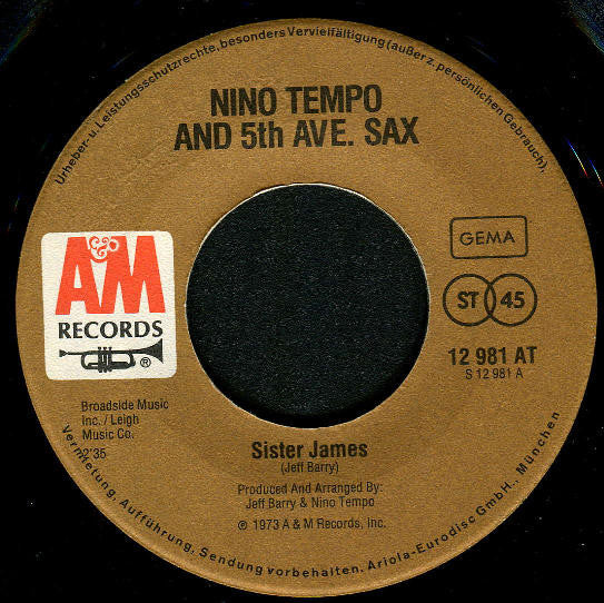 Nino Tempo & 5th Ave. Sax : Sister James / Clair De Lune (In Jazz) (7", Single)