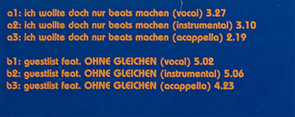 Too Strong Feat. Die Evergreenz* & Ohne Gleichen : Ich Wollte Doch Nur Beats Machen (12", Maxi)