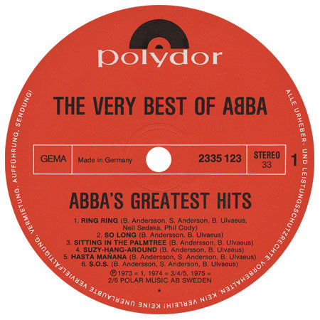 ABBA : The Very Best Of ABBA (ABBA's Greatest Hits) (2xLP, Comp)