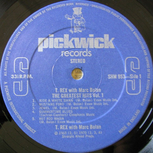 T-Rex* With Marc Bolan : The Greatest Hits Vol. 1 (LP, Comp)