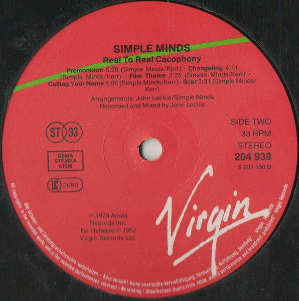 Simple Minds : Real To Real Cacophony (LP, Album, RE)