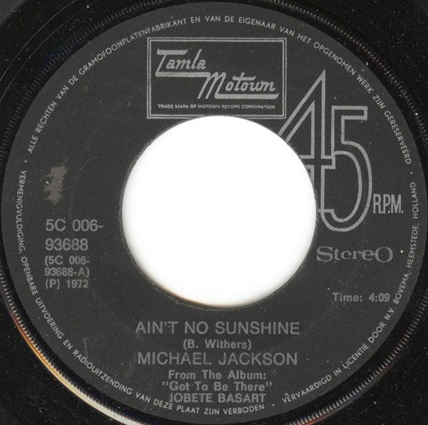 Michael Jackson : Ain't No Sunshine (7", Single, Yel)