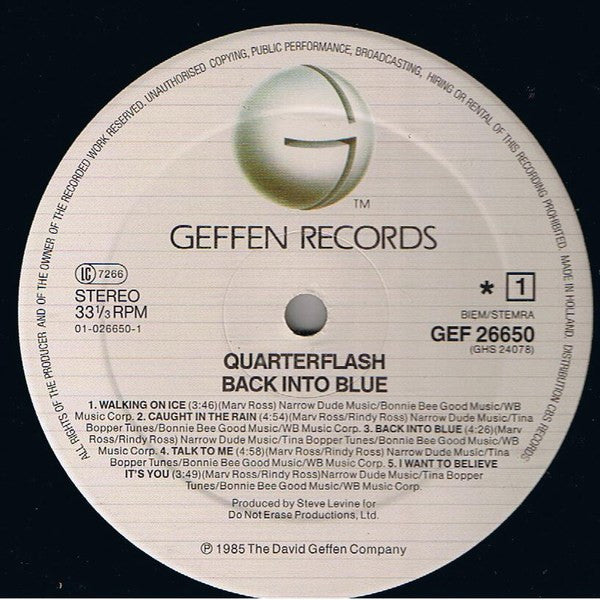 Quarterflash : Back Into Blue (LP, Album)