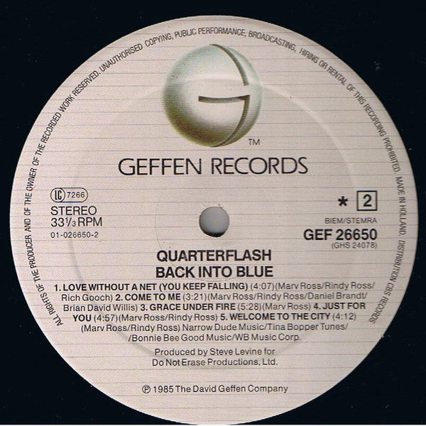 Quarterflash : Back Into Blue (LP, Album)