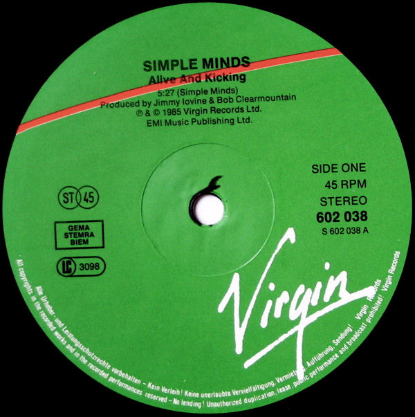 Simple Minds : Alive & Kicking (12", Single)