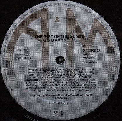 Gino Vannelli : The Gist Of The Gemini (LP, Album, RE)
