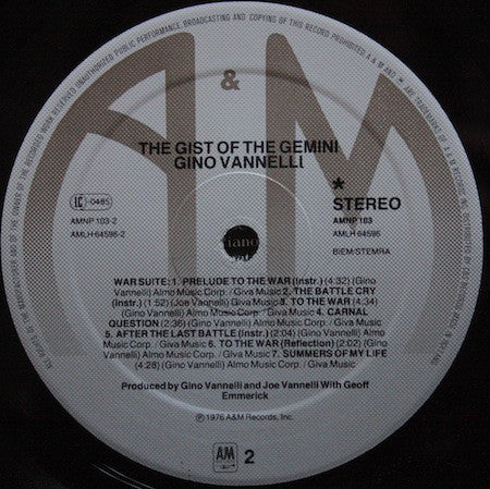 Gino Vannelli : The Gist Of The Gemini (LP, Album, RE)