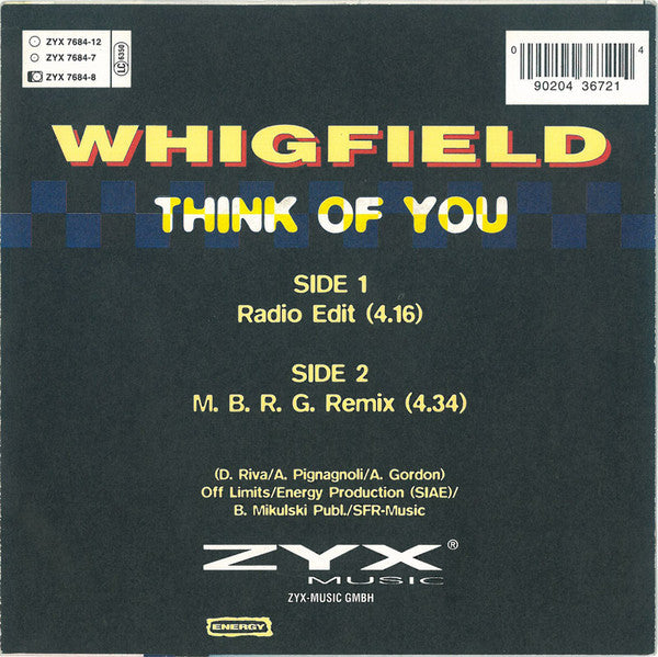 Whigfield : Think Of You (7", Single)