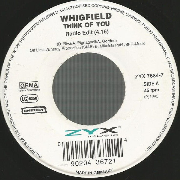 Whigfield : Think Of You (7", Single)