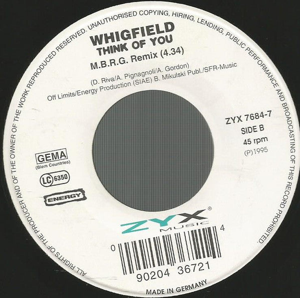 Whigfield : Think Of You (7", Single)
