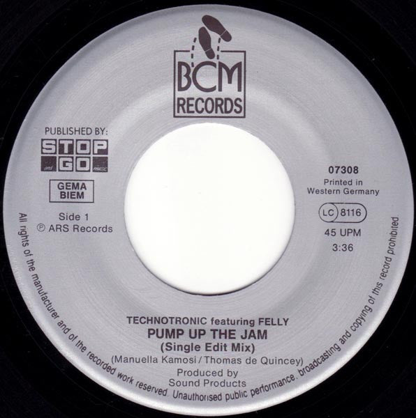Technotronic Featuring Felly : Pump Up The Jam (7", Single)