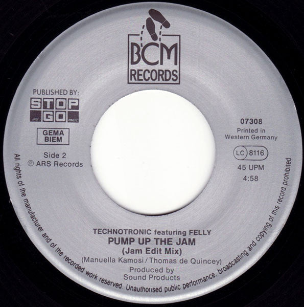 Technotronic Featuring Felly : Pump Up The Jam (7", Single)