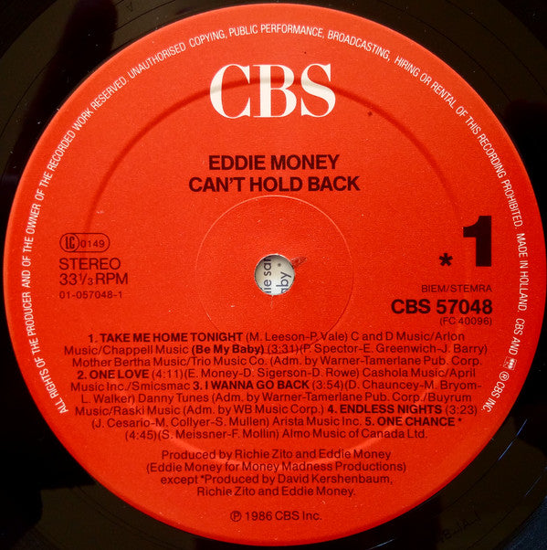 Eddie Money : Can't Hold Back (LP, Album)