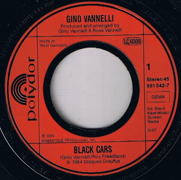Gino Vannelli : Black Cars (7", Single)