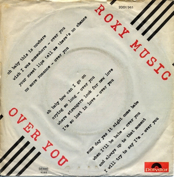 Roxy Music : Over You (7", Single)