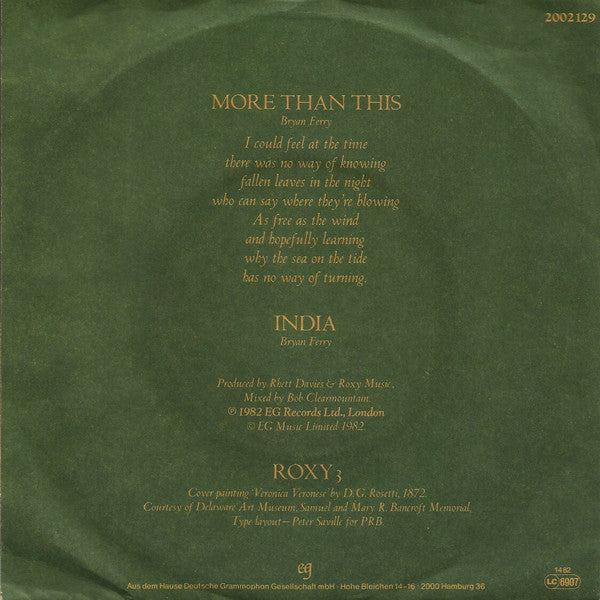 Roxy Music : More Than This (7", Single)