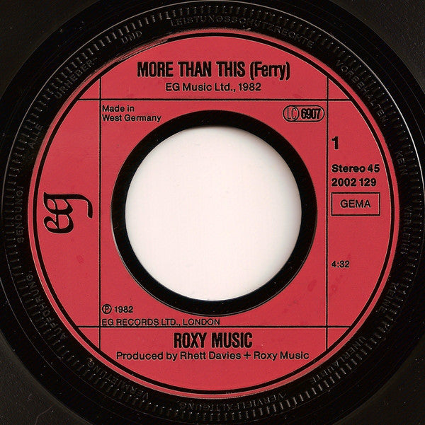 Roxy Music : More Than This (7", Single)