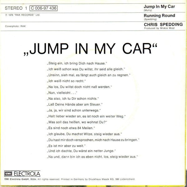 Chris Spedding : Jump In My Car (7", Single)