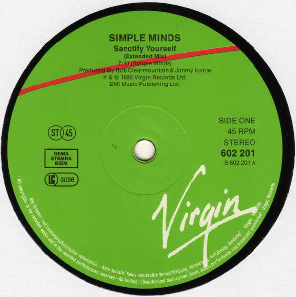 Simple Minds : Sanctify Yourself (Extended Mix) (12", Single)