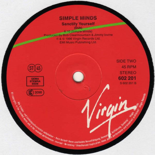 Simple Minds : Sanctify Yourself (Extended Mix) (12", Single)