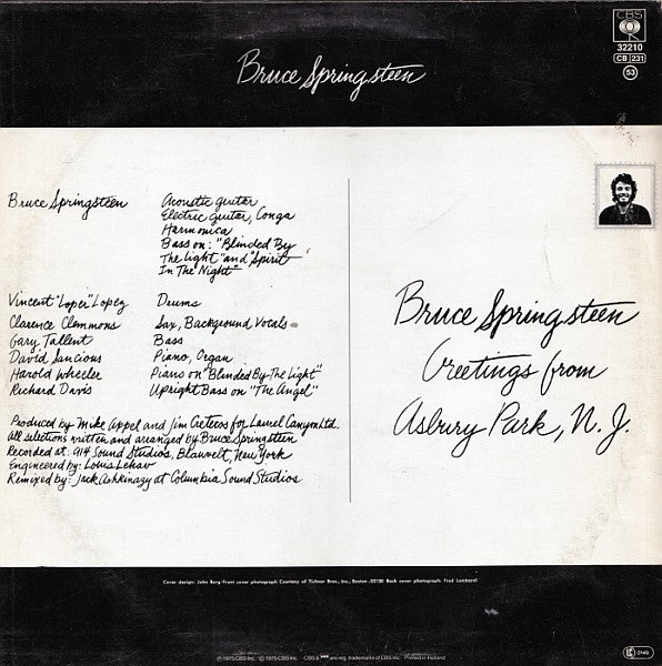 Bruce Springsteen : Greetings From Asbury Park N.J. (LP, Album, RE)