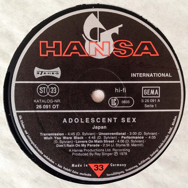 Japan : Adolescent Sex (LP, Album)