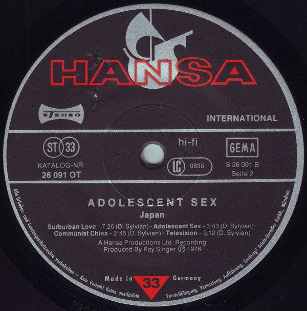 Japan : Adolescent Sex (LP, Album)