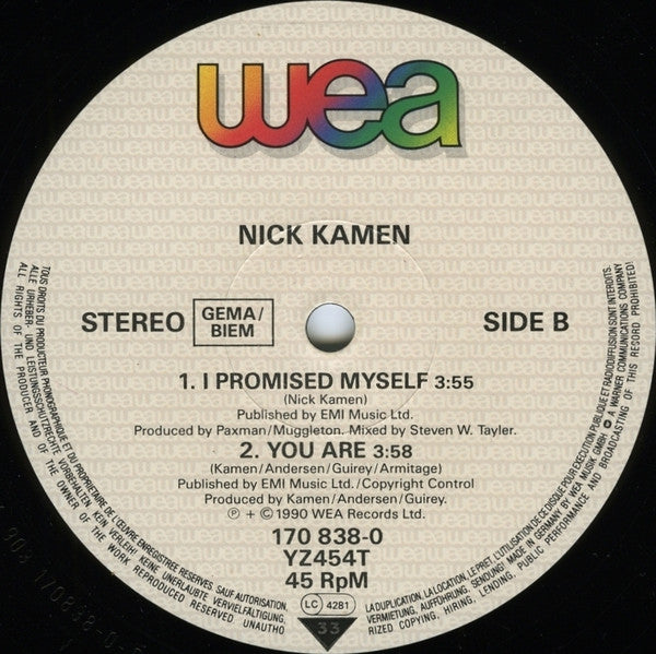 Nick Kamen : I Promised Myself (Independiente Mix) (12", Maxi)